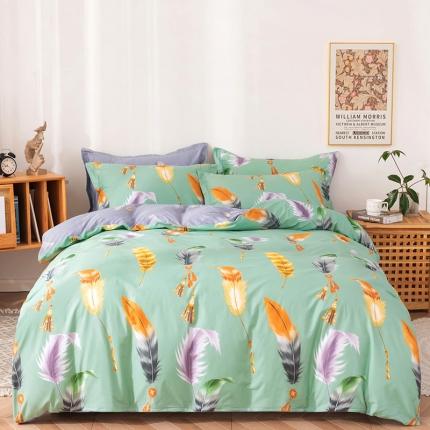 91家纺网 家纺一手货源 找家纺 星期三2021年9月新款铂金全棉13372四件套（加老板微信有会员价）缤纷羽毛-绿