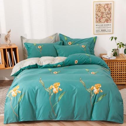 91家纺网 家纺一手货源 找家纺 星期三2021年9月新款铂金全棉13372四件套（加老板微信有会员价）缤纷羽毛-绿