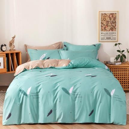 91家纺网 家纺一手货源 找家纺 星期三2021年9月新款铂金全棉13372四件套（加老板微信有会员价）缤纷羽毛-绿