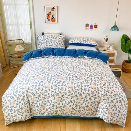 91家纺网 家纺一手货源 找家纺 珺柔家纺2021新款全棉印花水晶绒四件套菲菲兔蓝PPP