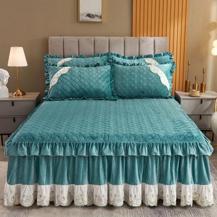 91家纺网 家纺一手货源 找家纺 （总）宜凡家纺 2021新款水晶绒夹棉绗缝床裙三件套