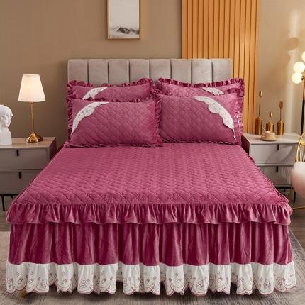 91家纺网 家纺一手货源 找家纺 （总）宜凡家纺 2021新款水晶绒夹棉绗缝床裙三件套