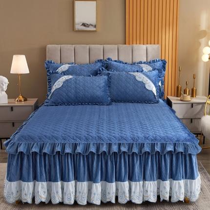 （总）宜凡家纺 2021新款水晶绒夹棉绗缝床裙三件套