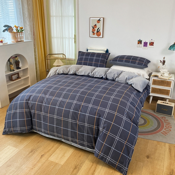 91家纺网 家纺一手货源 找家纺 珺柔家纺2021新款全棉印花水晶绒四件套黑格子