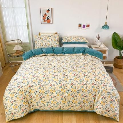 91家纺网 家纺一手货源 找家纺 珺柔家纺2021新款全棉印花水晶绒四件套花千朵