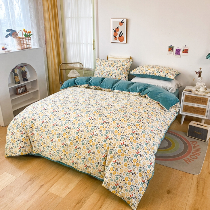 91家纺网 家纺一手货源 找家纺 珺柔家纺2021新款全棉印花水晶绒四件套花千朵