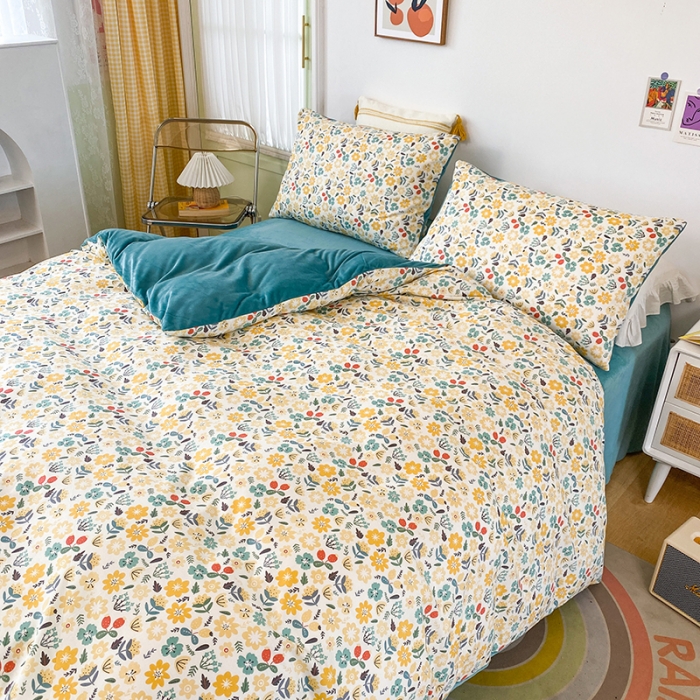 91家纺网 家纺一手货源 找家纺 珺柔家纺2021新款全棉印花水晶绒四件套花千朵