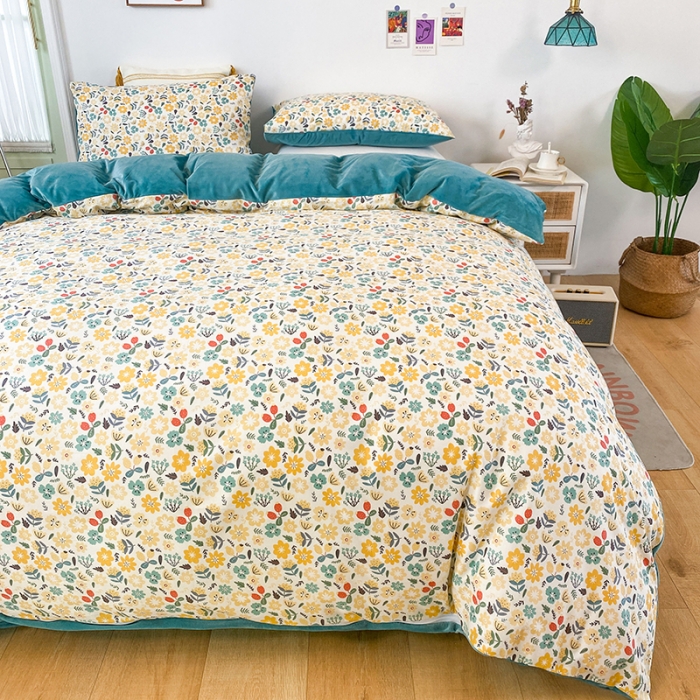 91家纺网 家纺一手货源 找家纺 珺柔家纺2021新款全棉印花水晶绒四件套花千朵