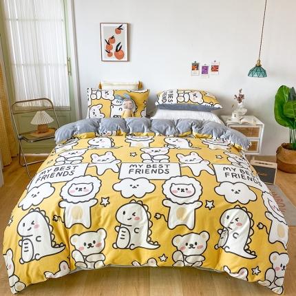 91家纺网 家纺一手货源 找家纺 珺柔家纺2021新款全棉印花水晶绒四件套开心果