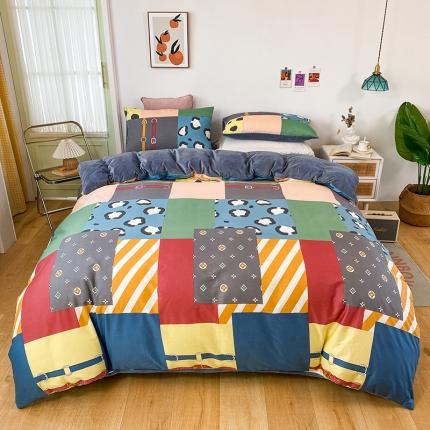 91家纺网 家纺一手货源 找家纺 珺柔家纺2021新款全棉印花水晶绒四件套曼哈顿