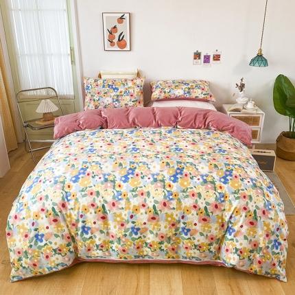 91家纺网 家纺一手货源 找家纺 珺柔家纺2021新款全棉印花水晶绒四件套水墨花