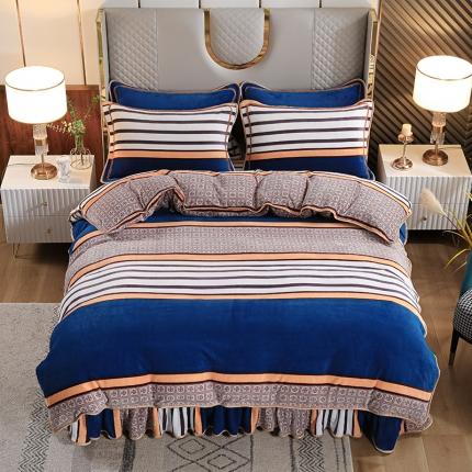 91家纺网 家纺一手货源 找家纺 U品汇2021新品金貂法莱绒加厚保暖牛奶绒床裙四件套罗马假日