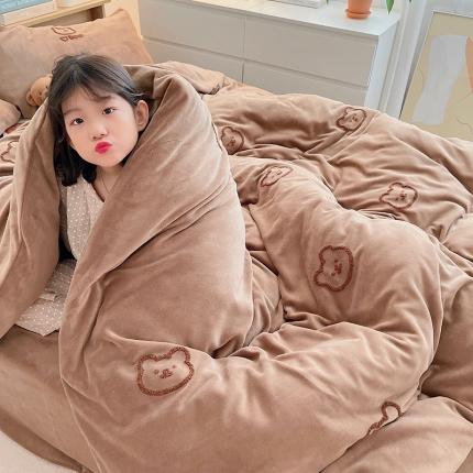 雅居纺 2022新款牛奶绒毛巾绣四件套拍摄风格1 可爱熊-咖