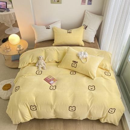 雅居纺 2022新款牛奶绒毛巾绣四件套拍摄风格2 可爱熊-黄咖