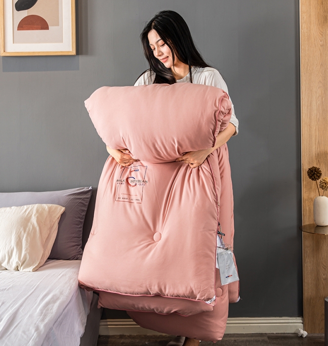 91家纺网 家纺一手货源 找家纺 被靠被 2023白金双合芯牛奶蛋白大豆蛋白冬被春秋被 豆沙粉