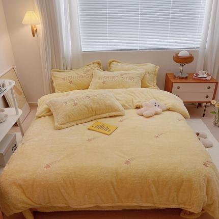 雅居纺 2022新款泰迪绒绣花四件套拍摄风格1 许愿星-黄