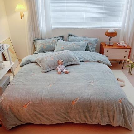 雅居纺 2022新款泰迪绒绣花四件套拍摄风格1 许愿星-蓝