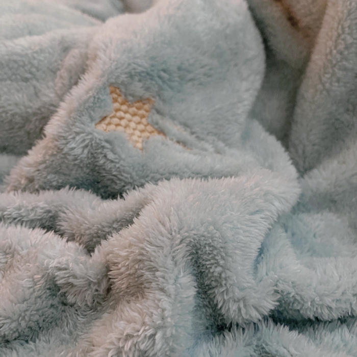 91家纺网 家纺一手货源 找家纺 雅居纺 2022新款泰迪绒绣花四件套拍摄风格1 许愿星-蓝