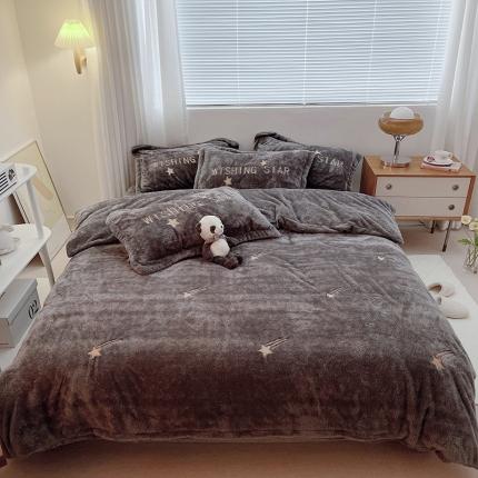 雅居纺 2022新款泰迪绒绣花四件套拍摄风格1 许愿星-深灰
