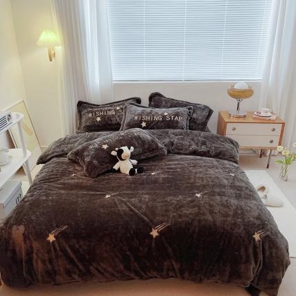 91家纺网 家纺一手货源 找家纺 雅居纺 2022新款泰迪绒绣花四件套拍摄风格1许愿星-优雅灰