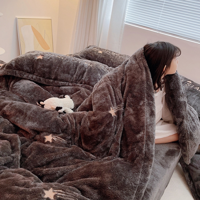 91家纺网 家纺一手货源 找家纺 雅居纺 2022新款泰迪绒绣花四件套拍摄风格1许愿星-优雅灰