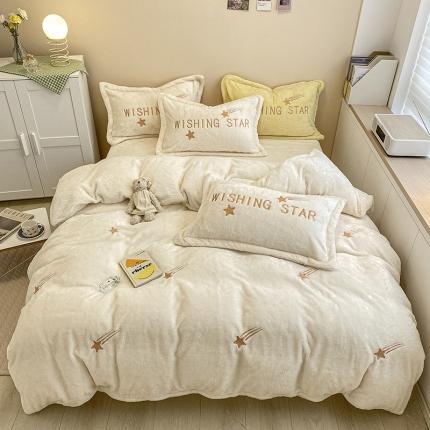 雅居纺 2022新款泰迪绒绣花四件套拍摄风格2 许愿星-白