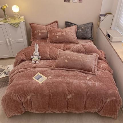 雅居纺 2022新款泰迪绒绣花四件套拍摄风格2 许愿星-豆沙