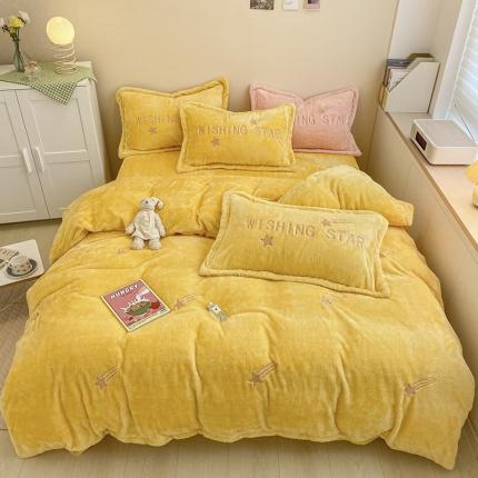 雅居纺 2022新款泰迪绒绣花四件套拍摄风格2 许愿星-姜黄