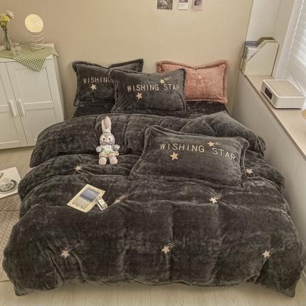 雅居纺 2022新款泰迪绒绣花四件套拍摄风格2许愿星-优雅灰