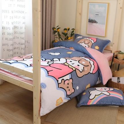 91家纺网 家纺一手货源 找家纺 （总）宅部落2021新款大版卡通牛奶绒法莱绒三四件套