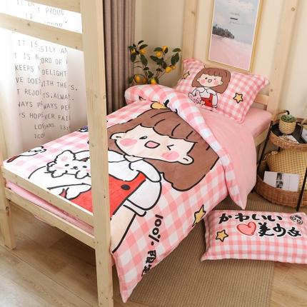 91家纺网 家纺一手货源 找家纺 （总）宅部落2021新款大版卡通牛奶绒法莱绒三四件套