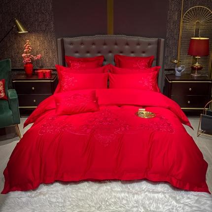 91家纺网 家纺一手货源 找家纺 千禧 2021新款婚庆双面100支长绒棉婚庆绣花套件十里红妆