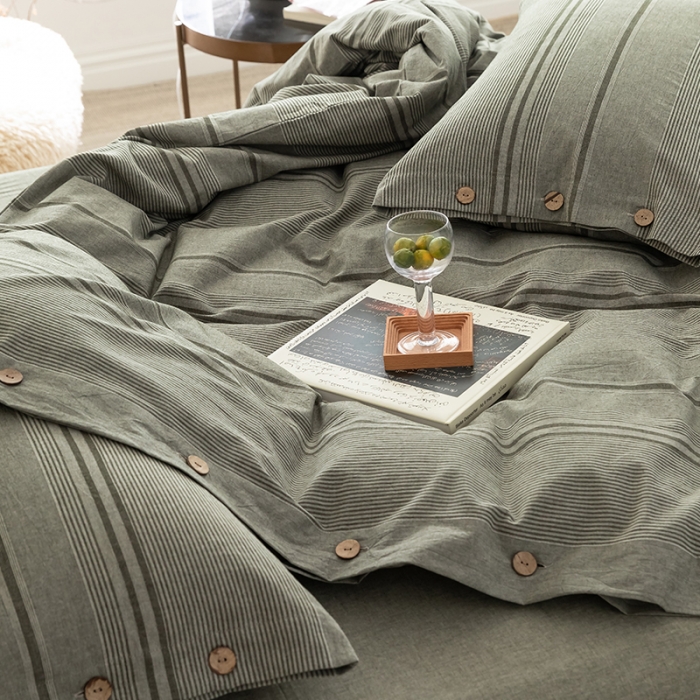 91家纺网 家纺一手货源 找家纺 华超针织 2021新款水洗纽扣提花四件套 灰绿