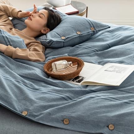 华超针织 2021新款水洗纽扣提花四件套 牛仔蓝