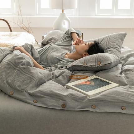 华超针织 2021新款水洗纽扣提花四件套 浅灰