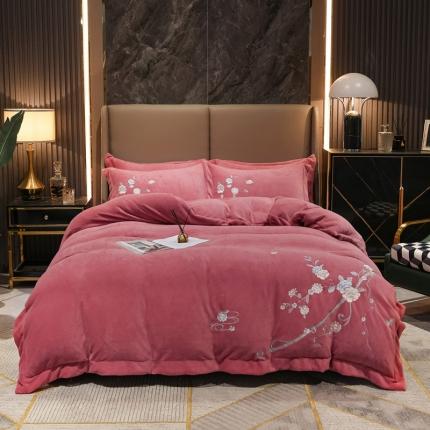 91家纺网 家纺一手货源 找家纺 诗黛尔2021新款秋冬保暖牛奶绒绣花四件套 花榭芬芳 黛雅莎