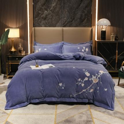 91家纺网 家纺一手货源 找家纺 诗黛尔2021新款秋冬保暖牛奶绒绣花四件套 花榭芬芳 优雅紫