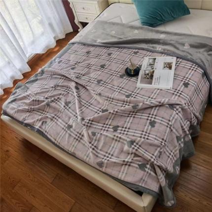 卡奥AB版加厚复合云毯法莱绒毛毯空调休闲毯沙发盖毯粉格