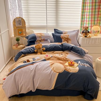 金爱家 2021新款大版秋冬纯棉磨毛四件套 爱心熊