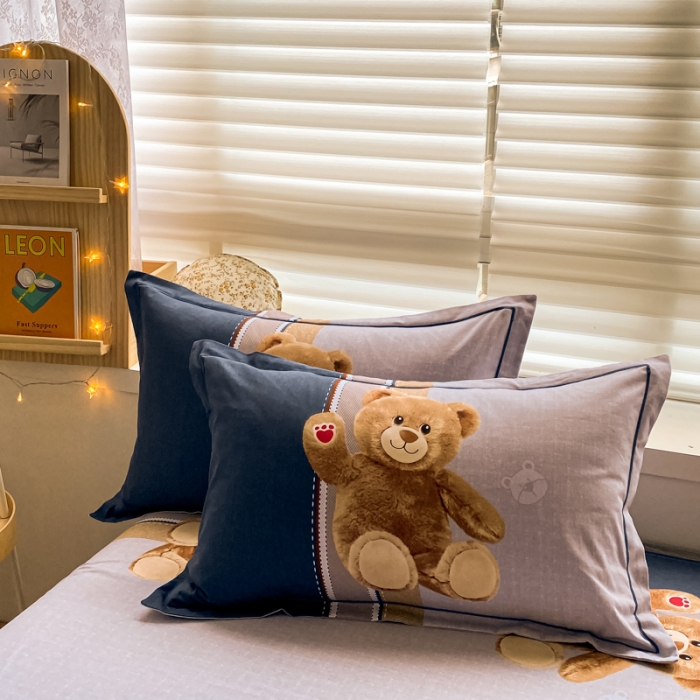 91家纺网 家纺一手货源 找家纺 金爱家 2021新款大版秋冬纯棉磨毛四件套 爱心熊