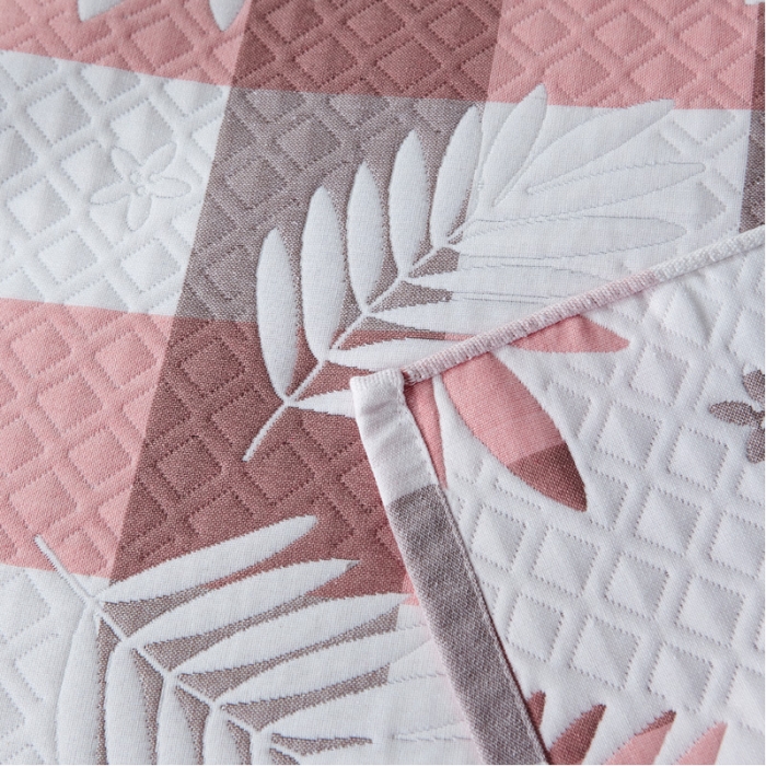 91家纺网 家纺一手货源 找家纺 朴尔 2021新款优棉格调风三层纱布枕巾 枫叶-粉