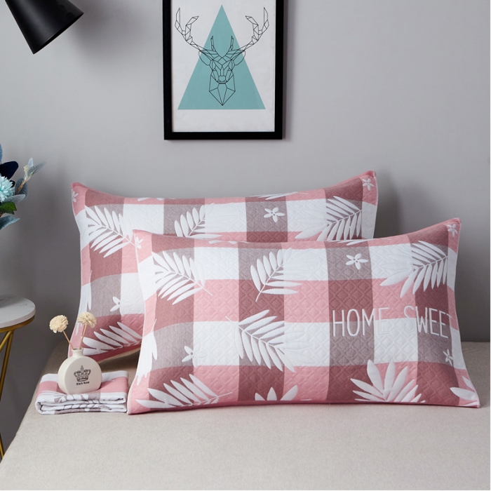 91家纺网 家纺一手货源 找家纺 朴尔 2021新款优棉格调风三层纱布枕巾 枫叶-粉