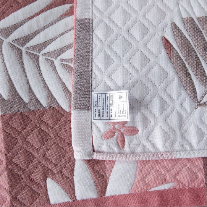 91家纺网 家纺一手货源 找家纺 朴尔 2021新款优棉格调风三层纱布枕巾 枫叶-粉