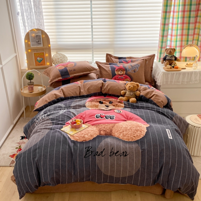 91家纺网 家纺一手货源 找家纺 金爱家 2021新款大版秋冬纯棉磨毛四件套 宝宝熊