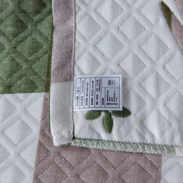 91家纺网 家纺一手货源 找家纺 朴尔 2021新款优棉格调风三层纱布枕巾 枫叶-绿