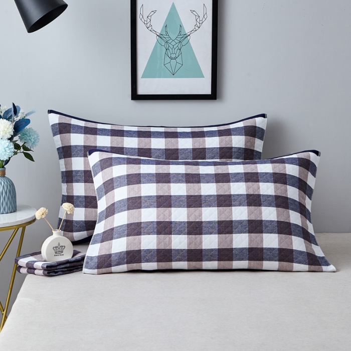 91家纺网 家纺一手货源 找家纺 朴尔 2021新款优棉格调风三层纱布枕巾 格调蓝