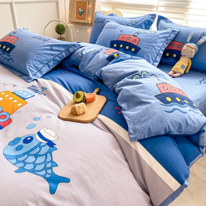 91家纺网 家纺一手货源 找家纺 金爱家 2021新款大版秋冬纯棉磨毛四件套 海上传奇