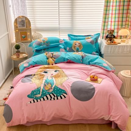 91家纺网 家纺一手货源 找家纺 金爱家 2021新款大版秋冬纯棉磨毛四件套 蝴蝶公主