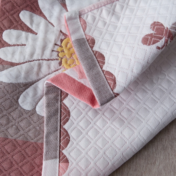 91家纺网 家纺一手货源 找家纺 朴尔 2021新款优棉格调风三层纱布枕巾 菊之恋-粉