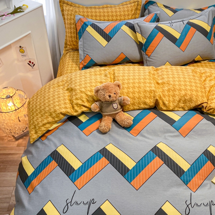 91家纺网 家纺一手货源 找家纺 金爱家 2021新款大版秋冬纯棉磨毛四件套 阶梯